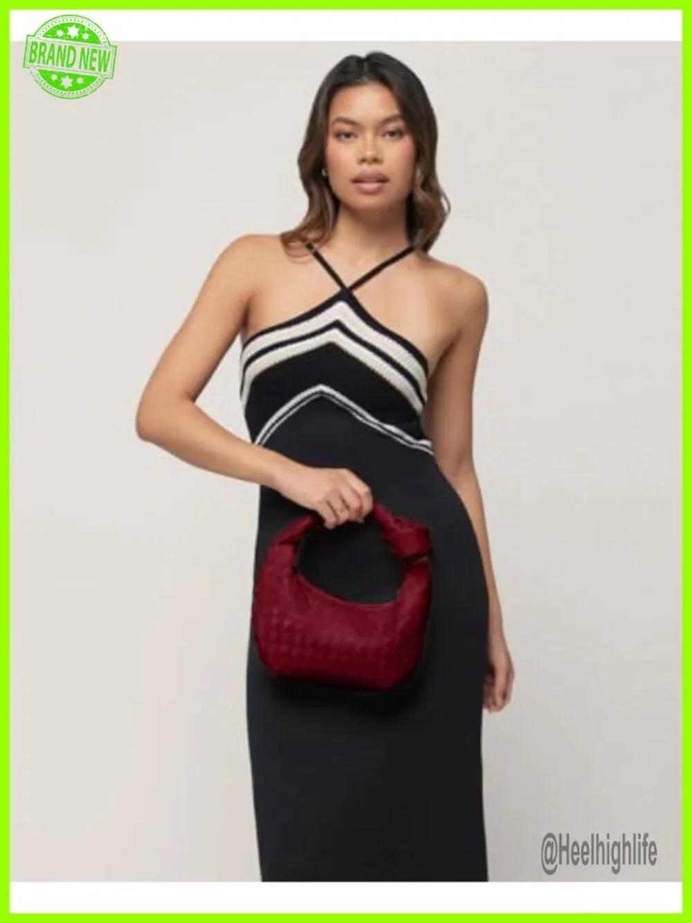Woven Vegan Leather Hobo Bag - Knotted Top Handle Handbag Clutch - Small